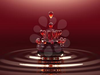 Splash of red colorful liquid or wine with droplets and water crown