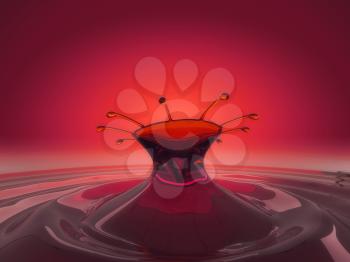 Splashes of cherry juice or wine with droplets over red