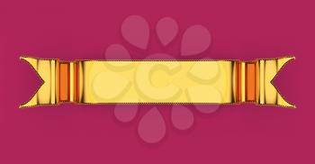 Golden blank ribbon with ripples useful as badge or emblem. On white