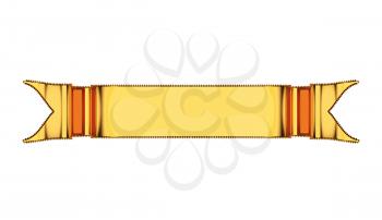 Golden ribbon with ripples useful as badge, emblem or banner. On white