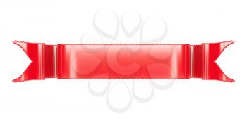 Red ribbon with ripples useful as badge or sticker. On white