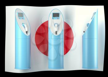 Royalty Free Clipart Image of Three Charging Stations on a Japanese Flag