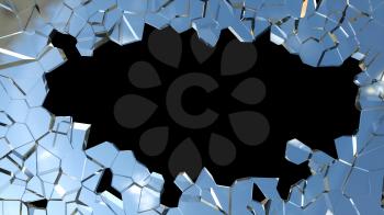 Royalty Free Clipart Image of a Hole in Shattered Glass
