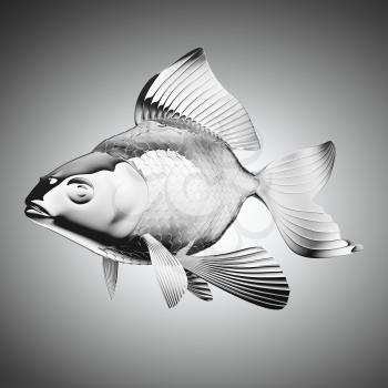 chromium-plated goldfish over grey gradient backgorund