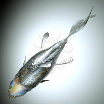 Top view of glass fish over grey background