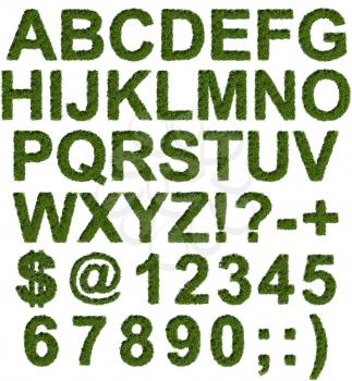 Green grass type set with letters symbols and numerals