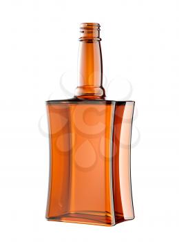 Red glass bottle for cognac or whisky isolated on white