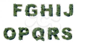 Trees and grass font with grey cubing border. letters collection