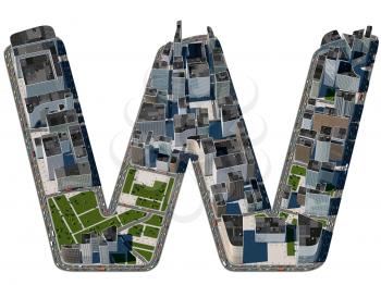 Urban W letter from city font collection. Extreme detail. Custom made and rendered