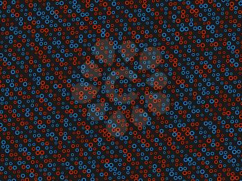 Polka dot pattern with red and blue circles on black. Large size