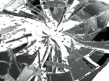 Broken and damaged glass isolated on white background