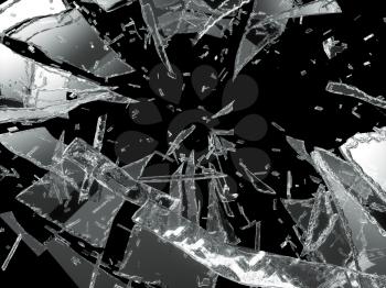 Damaged or broken glass on black background