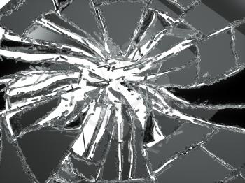 Demolished or shattered glass over white background