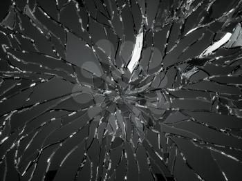 Sharp Pieces of shattered black glass isolated on black