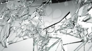 Sharp Pieces of shattered glass isolated on white. Large size