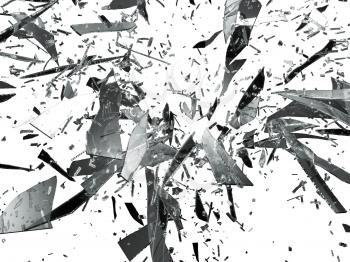 Sharp pieces of smashed glass isolated on white