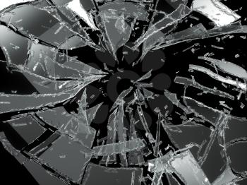 Shattered or broken glass Pieces isolated on black background