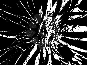 Shattered or smashed pieces of black glass isolated on white