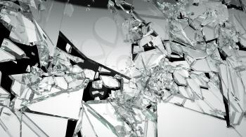 Demolished glass with sharp pieces on black