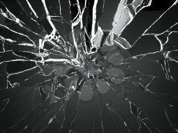 Destructed or Shattered black glass isolated over white
