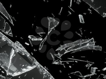 Destructed or Shattered glass isolated over black background