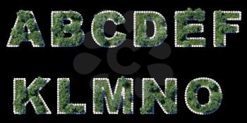 green park font with grey cubing border on black. 11 letters