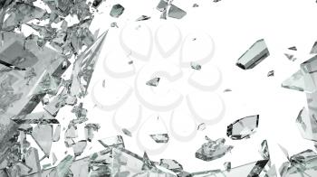 Pieces of shattered glass isolated on white. Large size