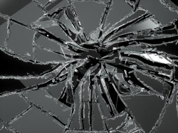 Shattered or damaged glass Pieces isolated on black background