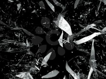 Shattered or damaged pieces of glass isolated on black