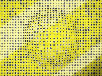 Polka dots pattern with black circles and bump on yellow. Creative background