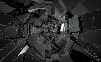 Shattered or damaged glass Pieces on black. Large resolution