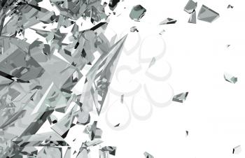 Sharp Pieces of shattered glass isolated on white. Large resolution