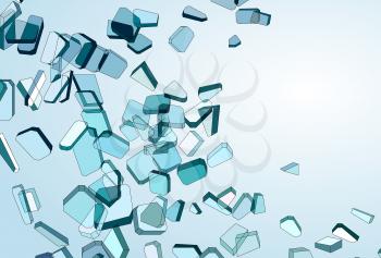 Shattered and damaged pieces of blue glass. Large resolution