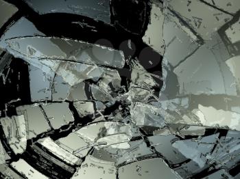 Many Pieces of demolished or Shattered glass on black