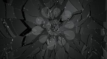 Destructed and broken glass on black. Large resolution