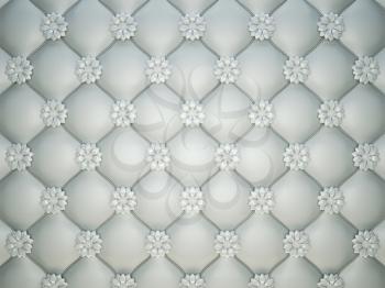 white stitched leather pattern with flower buttons and bumps. Luxury background