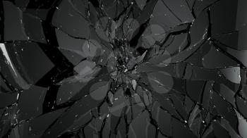 Destructed and Shattered glass on black. Large resolution