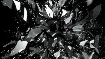 Destructed or demolished glass on black with motion blur. Large resolution