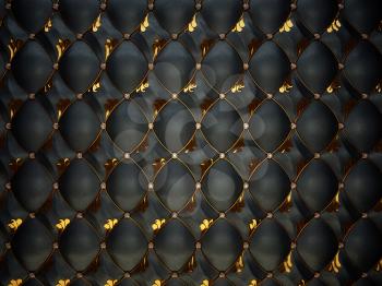 Black Buttoned luxury leather pattern with gemstones and gold. High resolution