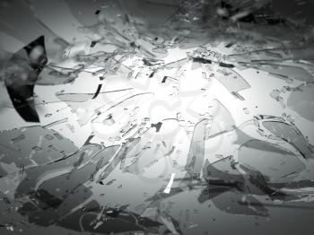 Broken or Shattered glass on grey with shallow DOF. Large resolution