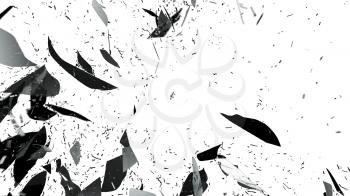Shattered glass with motion blur isolated on white. Large resolution