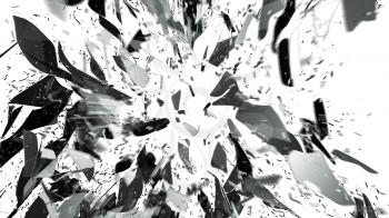 Destructed or Shattered glass on white with motion blur. Large resolution