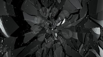 Pieces of broken or cracked glass on black. Large resolution