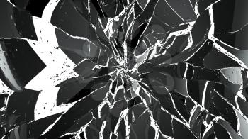 Pieces of splitted or cracked glass on white background. Large resolution