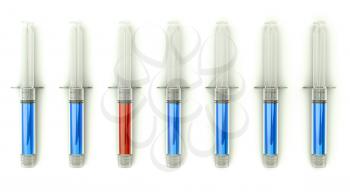 Right Medical choice with group of syringes on white