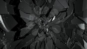Demolished or splitted glass on black. Large resolution