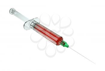 Medical squirt or syringe with drugs for injection isolated on white