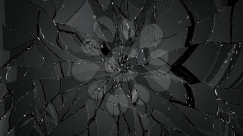 Pieces of splitted or broken glass on black. Large resolution