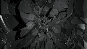 Pieces of splitted or shattered glass on black. Large resolution