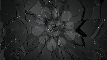 Pieces of cracked glass on black background. Large resolution